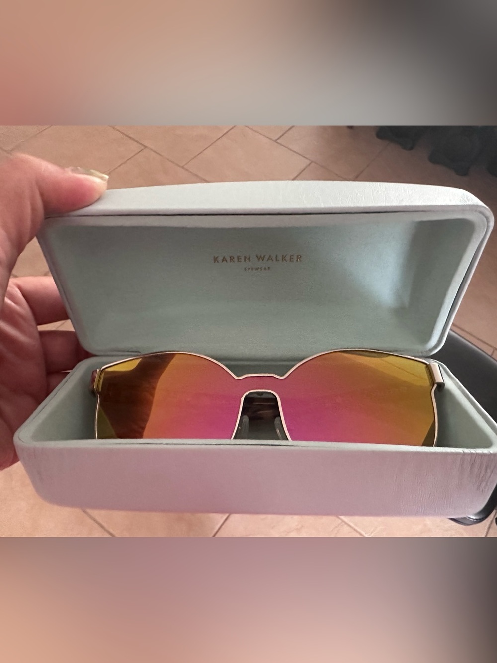 Karen Walker Star Sailor Gold Frame Sunglasses with Pink-Orange Mirrored Lenses